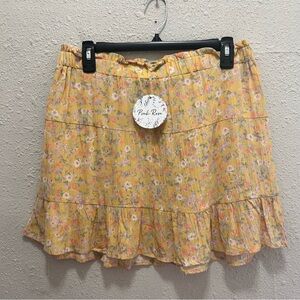 Pink Rose SunTan Floral Print Skirt NWT L